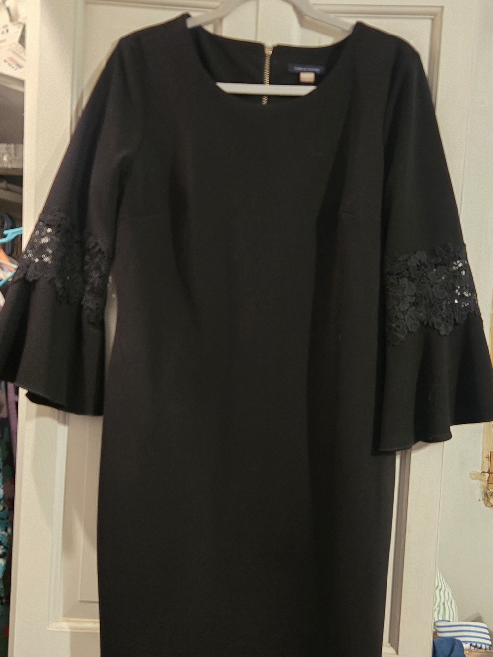 Tommy Hilfiger Black Shift Dress with Lace Bell Sleeves